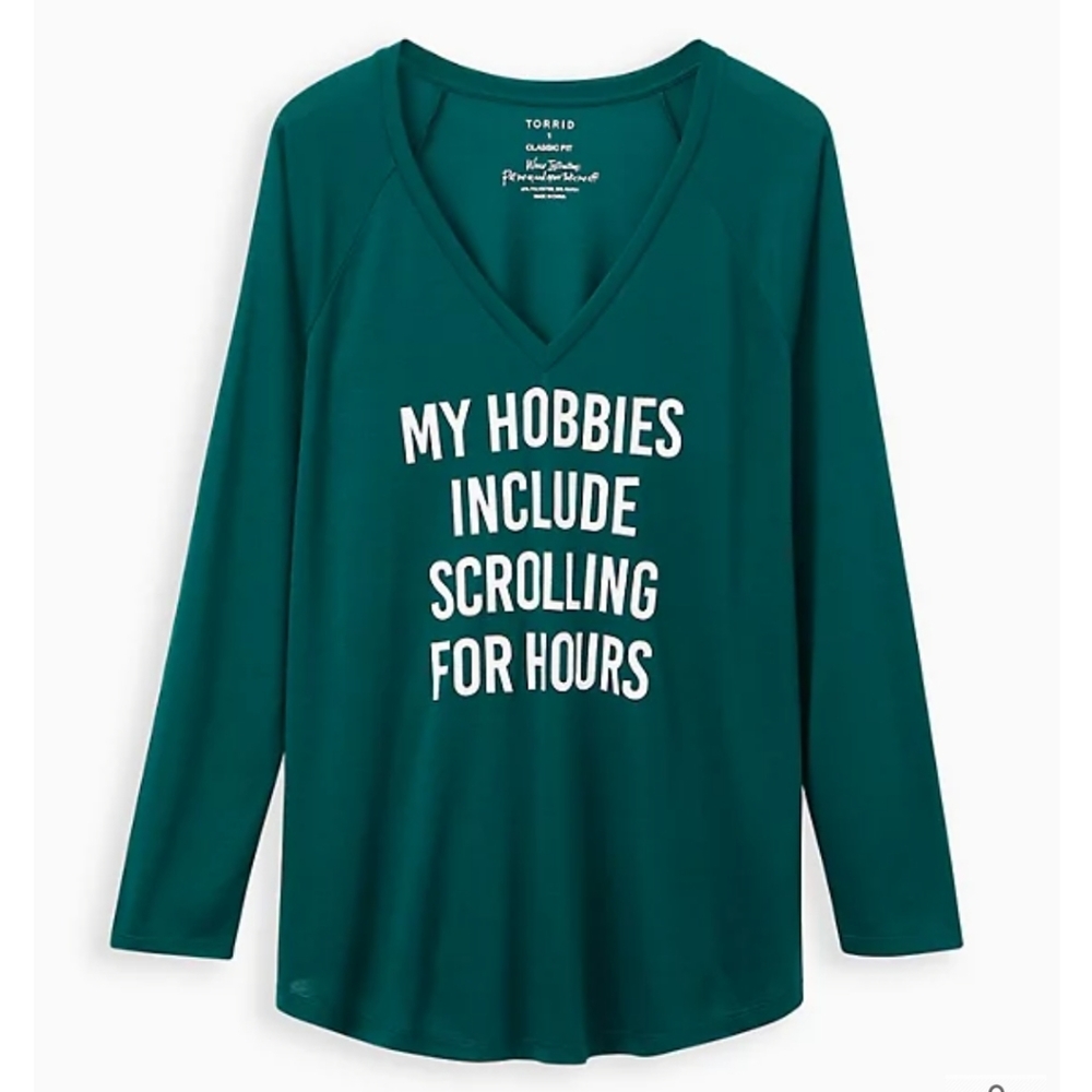 [NWT] Torrid CLASSIC FIT RAGLAN TEE - HOBBIES SCROLL GREEN Sz 3x